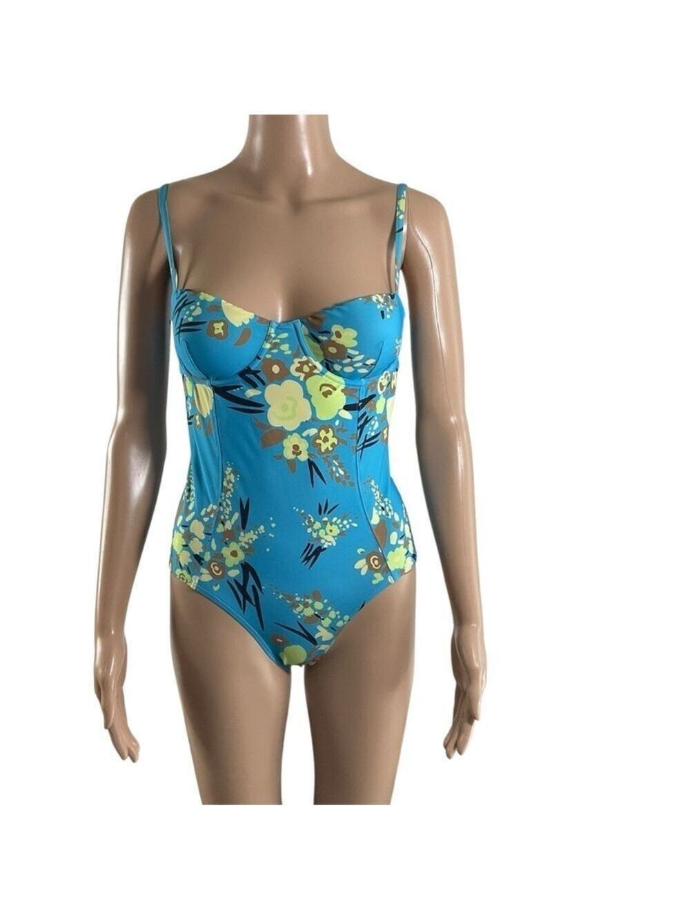 Tory Burch Printed Underwire One-Piece Swimsuit - Size Small Blue Drip Bouquet